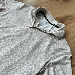 FLX Mens Short Sleeve Performance Polo Shirt Tan White Geometric Print Size M